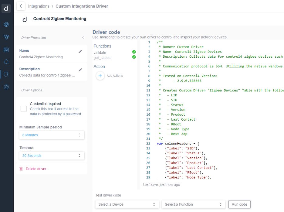 Getting started with the Control4 Zigbee example driver code