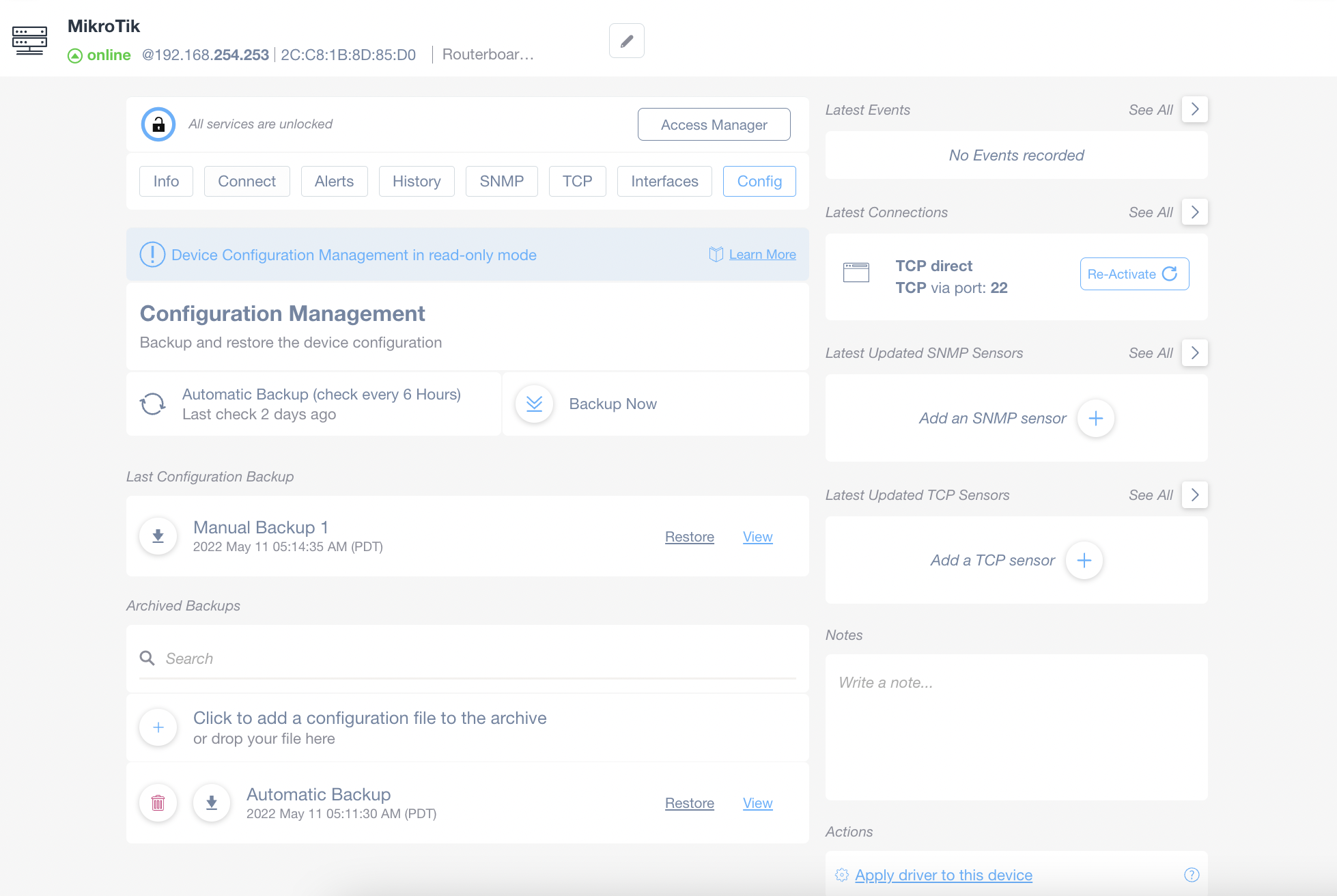 How the MikroTik Network Configuration Management Features work