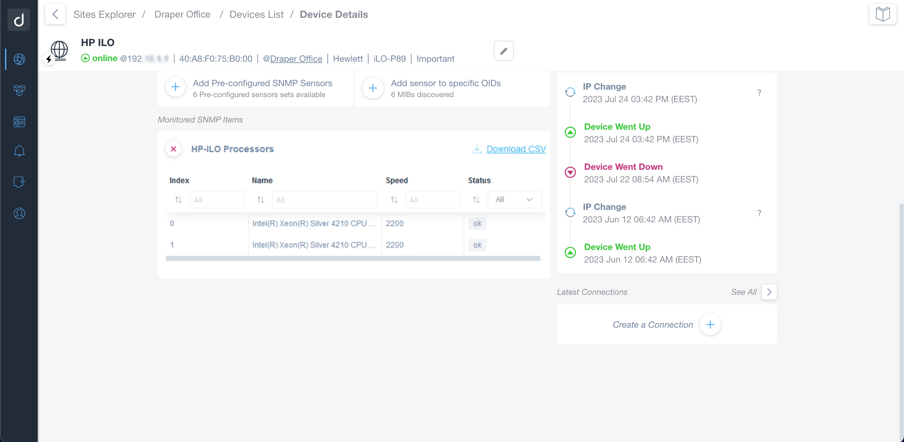 HPE iLO pre-configured Processors SNMP Template