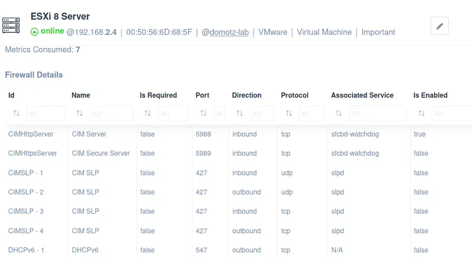 VMware ESXi Firewall